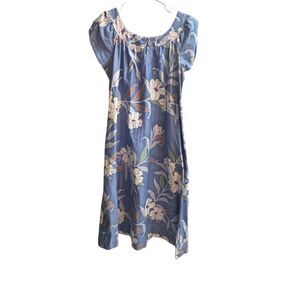 Vintage Sun Fashion Hawaii Colorful Floral Hawaiian Blue Dress Size 14